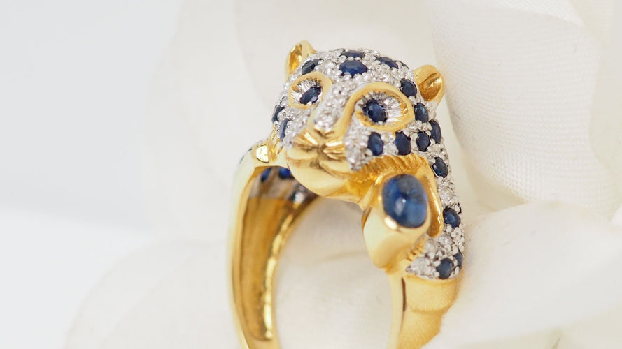 Bague 55 Bague Panthère Or jaune Saphirs Diamants 58 Facettes 32508