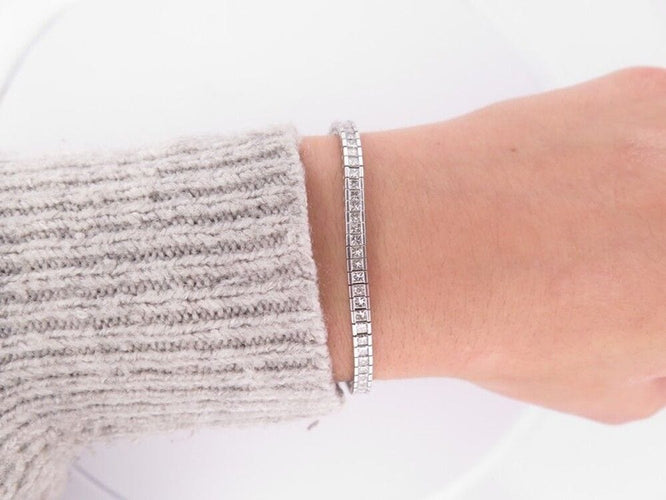 Bracelet bracelet tennis riviere de diamants princesse 20 or blanc 18k 5.39ct 58 Facettes 257826
