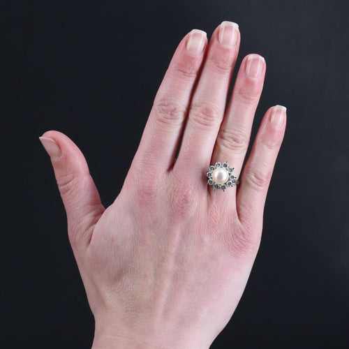 Bague 53 Bague ancienne flocon perle et diamants 58 Facettes 22-516