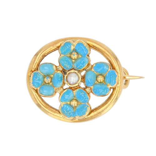 Broche Broche perle et fleurs émaillées turquoise 58 Facettes 19-196A