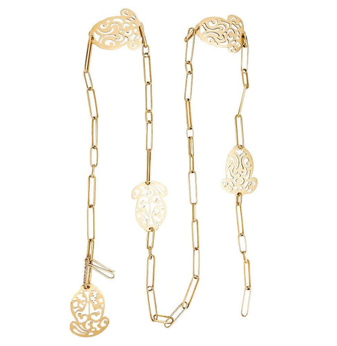 Collier Sautoir Pomellato "Ming", or rose et diamants bruns. 58 Facettes 31403