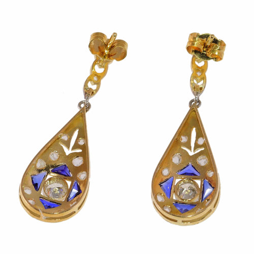 Boucles d'oreilles boucles d'oreilles  pendantes diamant saphir Art Déco 58 Facettes 23247-0283
