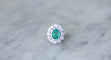 Bague 54 Bague marguerite Or blanc Emeraude Diamants 58 Facettes