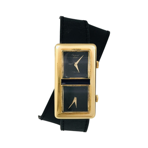 Montre Montre Chopard "Dualtime" en or jaune sur cuir. 58 Facettes 27257