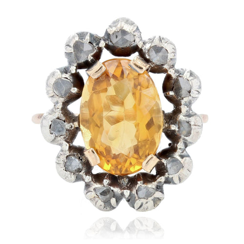Bague 53 Bague ancienne citrine entourage de diamants 58 Facettes 19-050B
