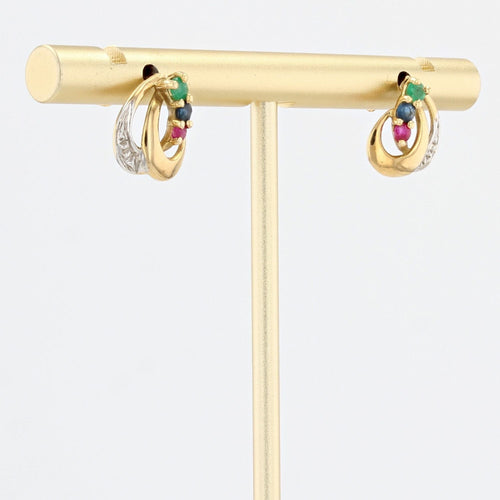 Boucles d'oreilles Boucle d'oreille or jaune émeraude saphir rubis 58 Facettes 19-456C