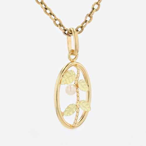 Pendentif Pendentif or jaune perle et feuilles or vert 58 Facettes 19-455I