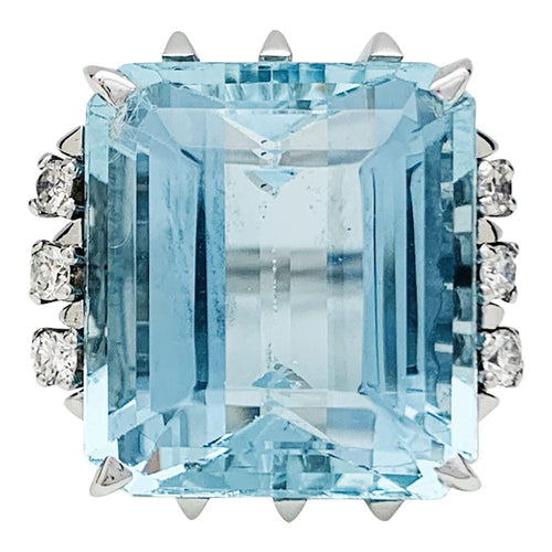 Bague 51 Bague Aigue Marine, or blanc et diamants. 58 Facettes 31463