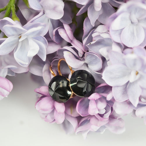 Boucles d'oreilles Dormeuses anciennes or verre noir trèfle 58 Facettes CVBO11