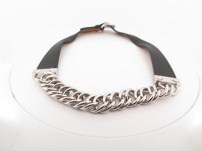 Collier collier HERMES gourmette equestre gm cuir noir 48-50 58 Facettes 255257