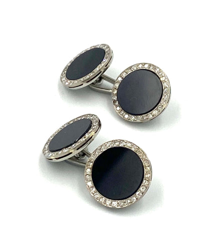 Boutons de manchette Boutons de manchette Art Déco, or blanc, onyx et diamants. 58 Facettes