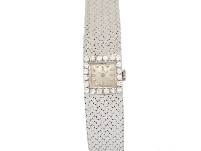 Montre vintage montre EBEL carre en or blanc 18k et diamants 0.4ct mecanique 58 Facettes 250142