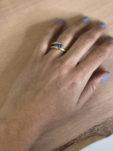 Bague Bague Or Jaune avec Pierre Bleue et Diamant 58 Facettes 20400000435