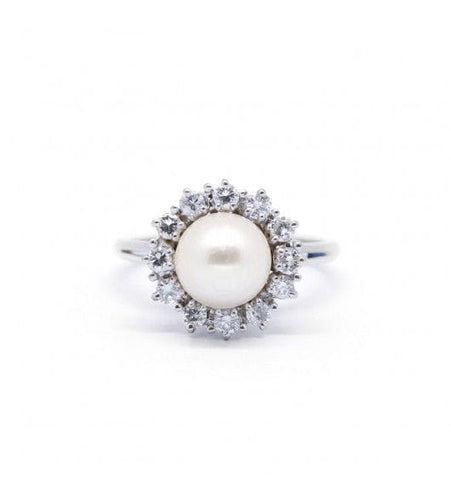 Bague 54 / Blanc/Gris / Or 750‰ Bague Perle Et Diamants 58 Facettes 230045SP