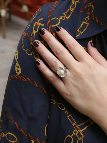 Bague Bague vintage sertie d'une perle d'akoya et de diamants 58 Facettes J32