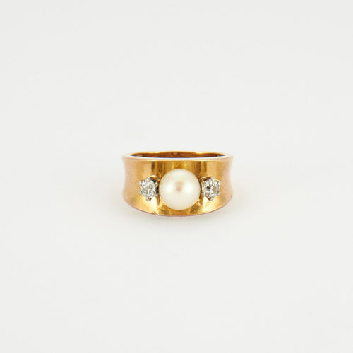 Bague 49 Bague Or jaune Perle Diamants 58 Facettes