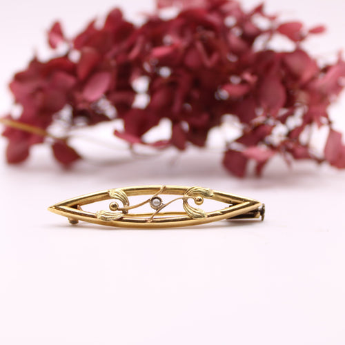 Broche Broche Art Nouveau or jaune 18 carats, Feuillage et perle fine 58 Facettes