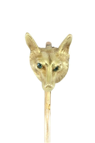 Broche ÉPINGLE ANCIENNE TÊTE DE RENARD ET ÉMERAUDES 58 Facettes 047531