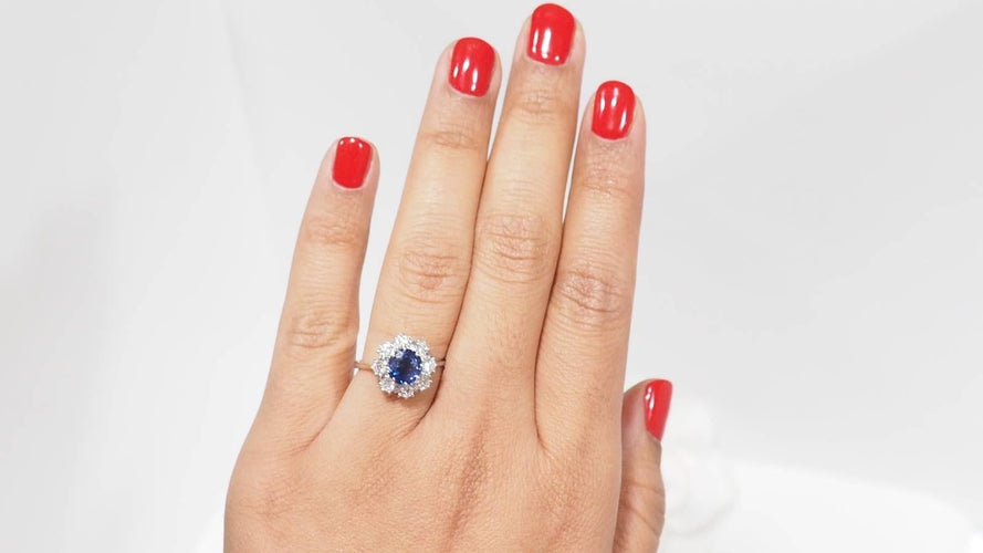 Bague 56 Bague marguerite en saphir de Ceylan et diamants 58 Facettes 32271