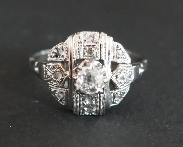 Bague 56 Bague Art Déco Diamants 58 Facettes