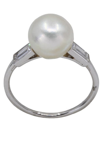 Bague BAGUE PERLE ET DIAMANTS BAGUETTES 58 Facettes 059851