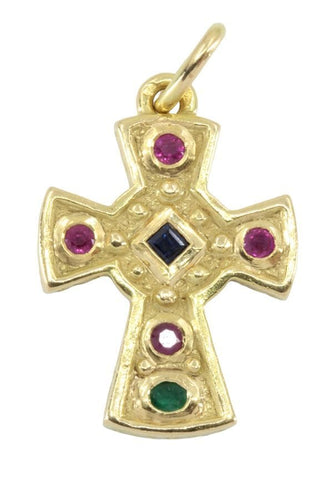 Pendentif CROIX MODERNE RUBIS SAPHIR ET ÉMERAUDE 58 Facettes 051151