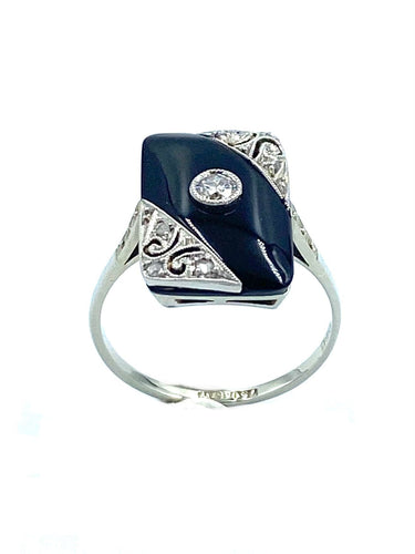 Bague 54.5 Bague Art Déco onyx et diamants 58 Facettes