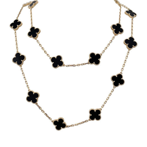 Collier Sautoir Van Cleef & Arpels, "Vintage Alhambra", or jaune, onyx. 58 Facettes 32128