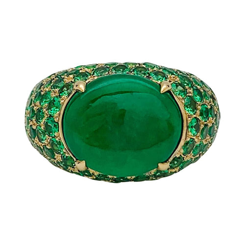 Bague 53 Bague jonc en or jaune, tsavorites et jadéite. 58 Facettes 31710