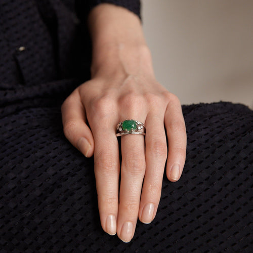 Bague 59 Bague Emeraude cabochon Diamants 58 Facettes ALGU07