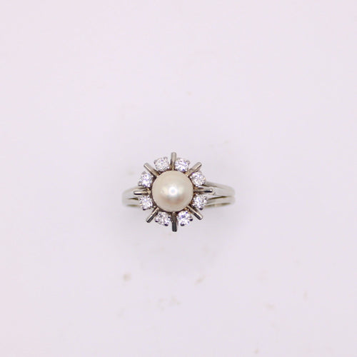 Bague Bague Marguerite diamant perle de culture 58 Facettes