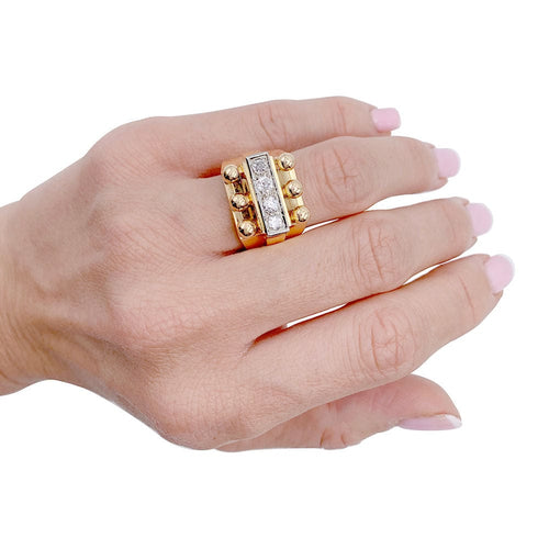 Bague 56 Bague Tank en or jaune, platine, diamants. 58 Facettes 32312