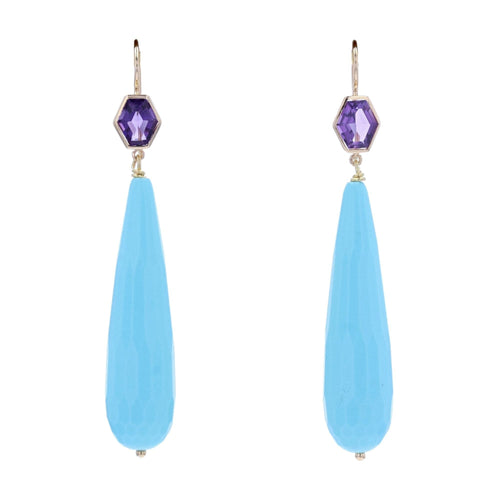 Boucles d'oreilles Boucles d'oreilles pendantes améthystes et turquoises 58 Facettes 22-348
