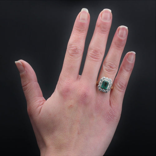 Bague 55 Bague ancienne émeraude et diamants rectangulaire 58 Facettes 22-490
