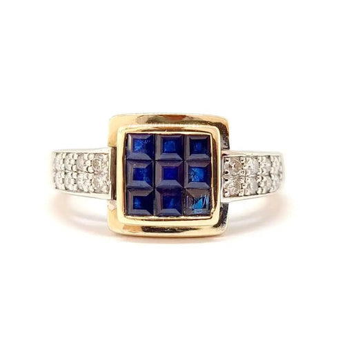 Bague Bague ancienne saphirs calibrés diamants deux ors 58 Facettes