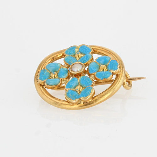 Broche Broche perle et fleurs émaillées turquoise 58 Facettes 19-196A