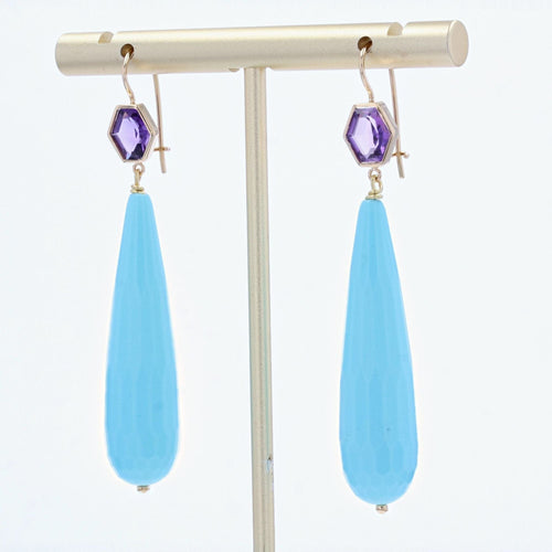 Boucles d'oreilles Boucles d'oreilles pendantes améthystes et turquoises 58 Facettes 22-348