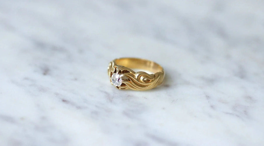 Bague 53 Bague jonc diamant volutes or jaune 58 Facettes