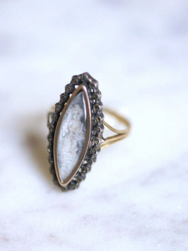 Bague marquise ancienne en or et argent, miniature, début du XXe siècle 58 Facettes