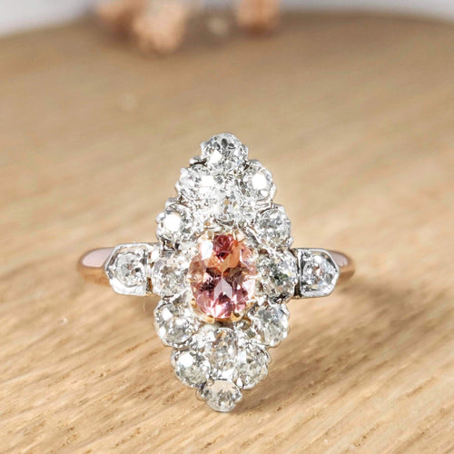 Bague Bague Marquise en or rose diamants et tourmaline 58 Facettes 15062