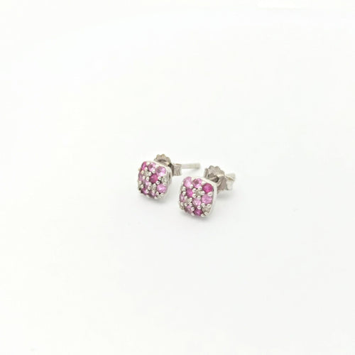 Boucles d'oreilles Boucles d'oreilles Or blanc Diamants Saphirs roses 58 Facettes 27968