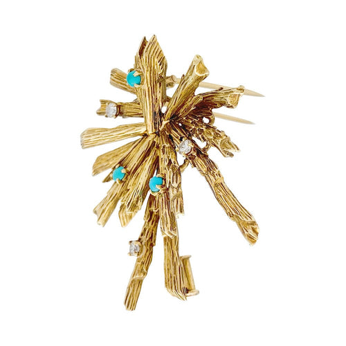 Broche Broche Chaumet en or jaune, diamants et turquoises. 58 Facettes 31240
