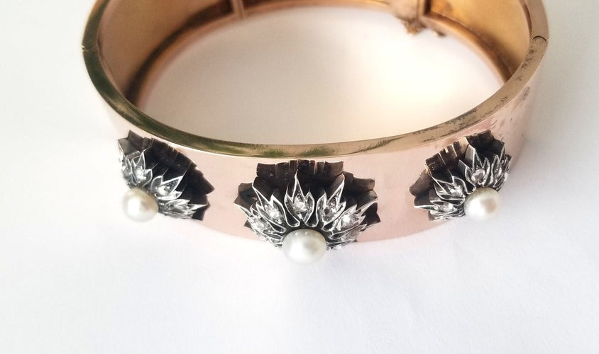 Bracelet Bracelet ancien or rose, perles et diamants anciens 58 Facettes