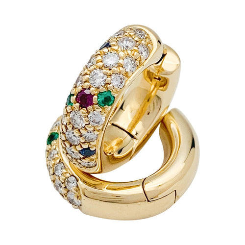 Boucles d'oreilles Créoles or jaune, diamants, pierres de couleur. 58 Facettes 31769