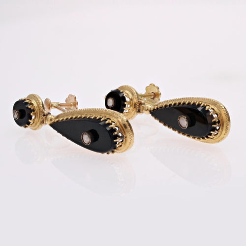 Boucles d'oreilles Pendants d'oreilles onyx et perles fines 58 Facettes 23-184
