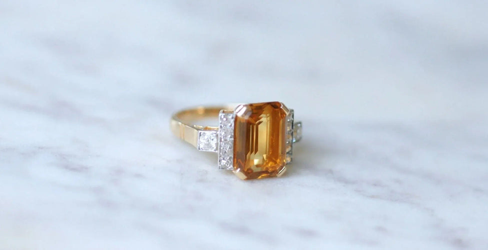 Bague 53.5 Bague cocktail Or rose Platine Citrine Diamants 58 Facettes