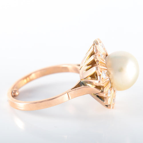 Bague 56 Bague Fleur Perle Diamants 58 Facettes LP 917