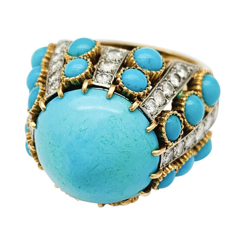 Boucles d'oreilles Parure Cartier Paris, turquoises et diamants. 58 Facettes 30646/30347