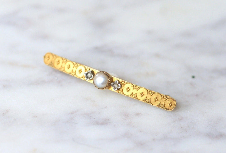 Accessoire Barrette cheveux ancienne en or jaune, perle, et diamants 58 Facettes