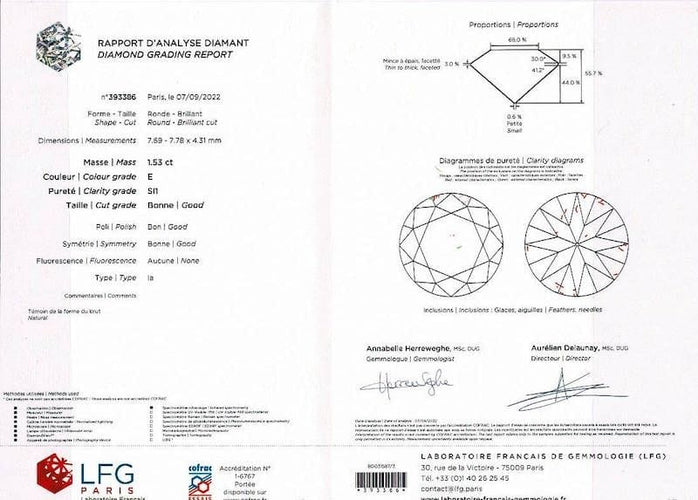 Bague 54 Solitaire accompagné, diamant 1,53 carat. 58 Facettes 31806
